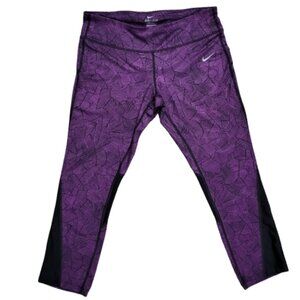 Nike Dri-FIT Women’s Running Cropped Leggings Purple Black Size L
